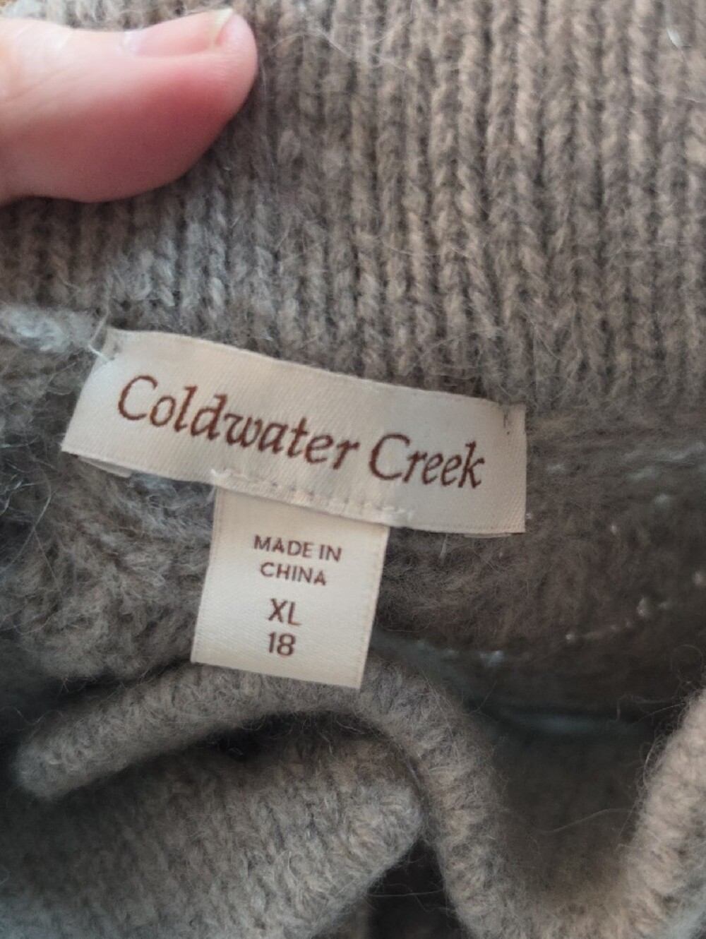 COLDWATER CREEK | Gray Taupe Wool Rabbit Hair Sequin Cable Knit Cardigan | XL - Picture 4 of 9